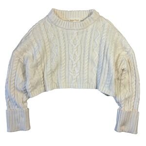 Sugar Moon Cable Knit Cropped Sweater Womens Size L Cozy Chunky Boho Preppy Cute
